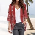 thumbnail image 4 of Hauts d'Été pour Femmes, Cardigans 2024, Blouses Décontractées Élégantes, Blouse Ample à Manches Trois-Quarts Imprimée Florale, Mode Cardigan Rouge, 4 of 5