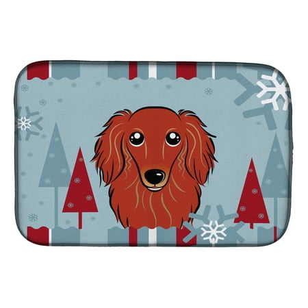 Winter Holiday Longhair Red Dachshund Dish Drying Mat