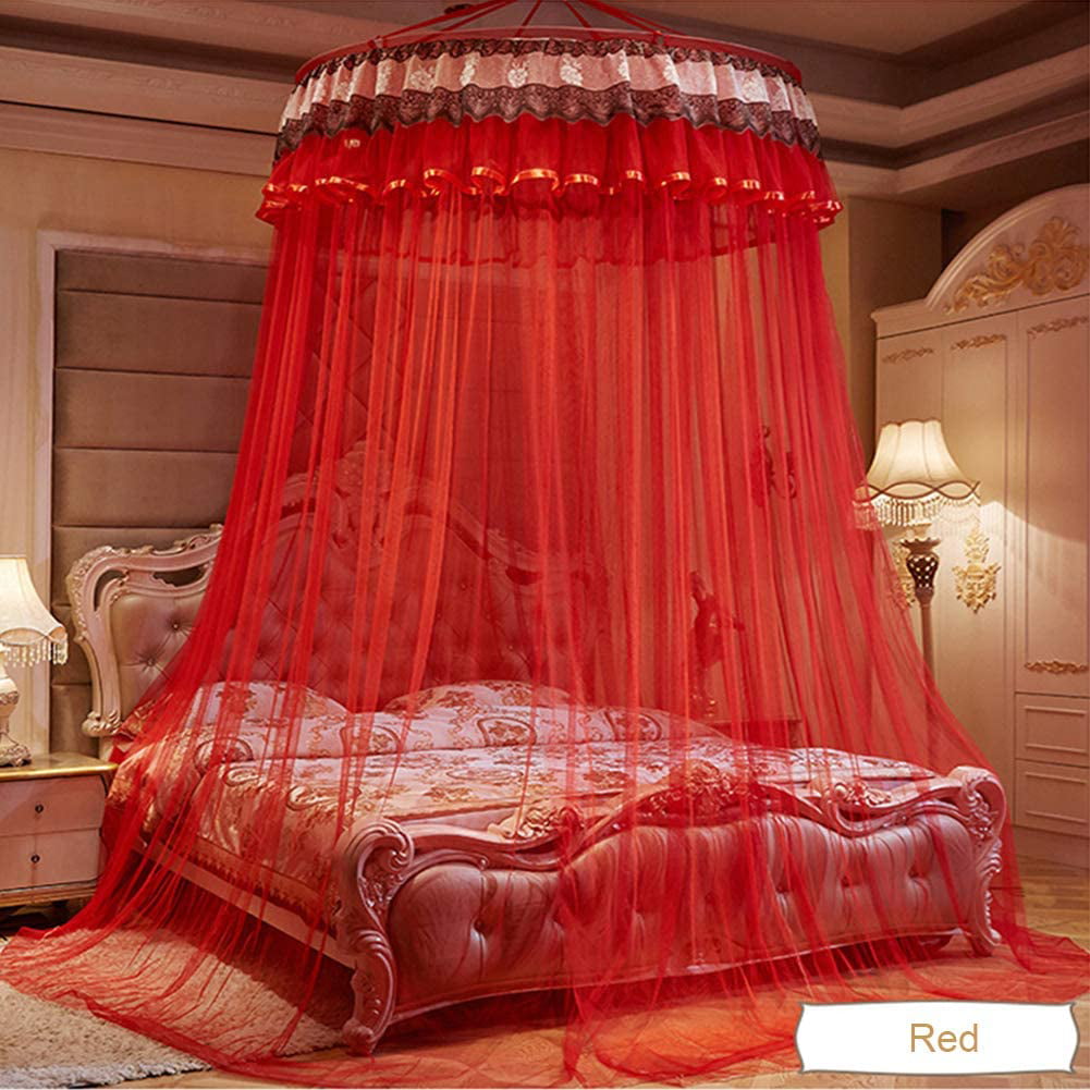 Lace Bed Mosquito Netting Mesh Canopy Princess Round Dome Bedding Net Whit~DSSLD 