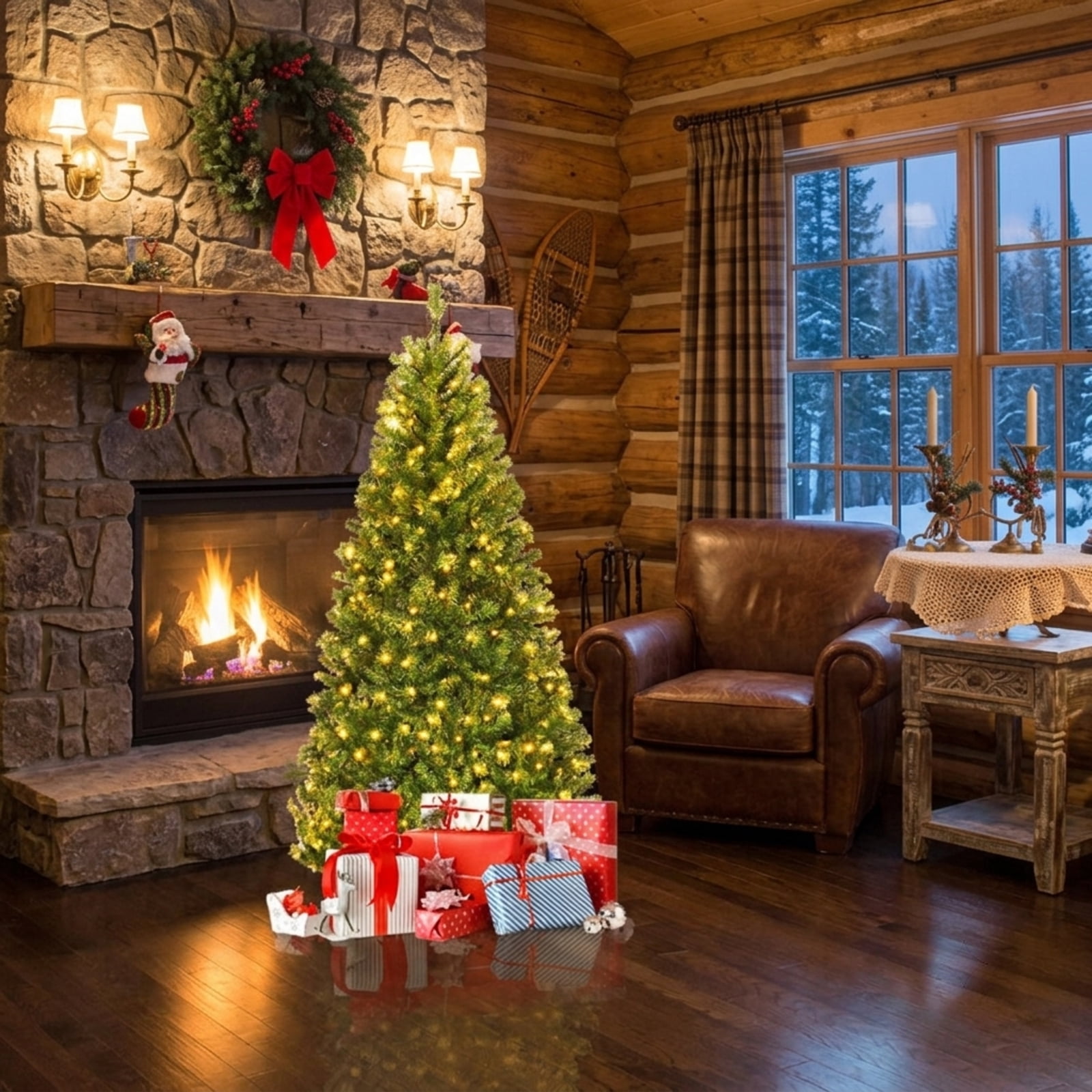 RUIE, 4 ft, Artificial Christmas Tree, with 100 LED Lights, 300 Branch Tips, Green Holiday Xmas Tree for Indoor Home Office Decoration