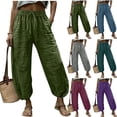 thumbnail image 2 of Women's Lightweight Linen Harem Pants, Vintage Elastic Waist Loose Summer Lounge Beach Trousers with Pockets, 2 of 6
