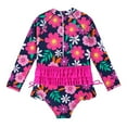 thumbnail image 2 of SILVERCELL 12M-5T Toddler Girls One-piece Swimsuits Rash Guards Kids Long Sleeve Ruffled Zipper Bathing Suit Beach Swimwear, 2 of 8
