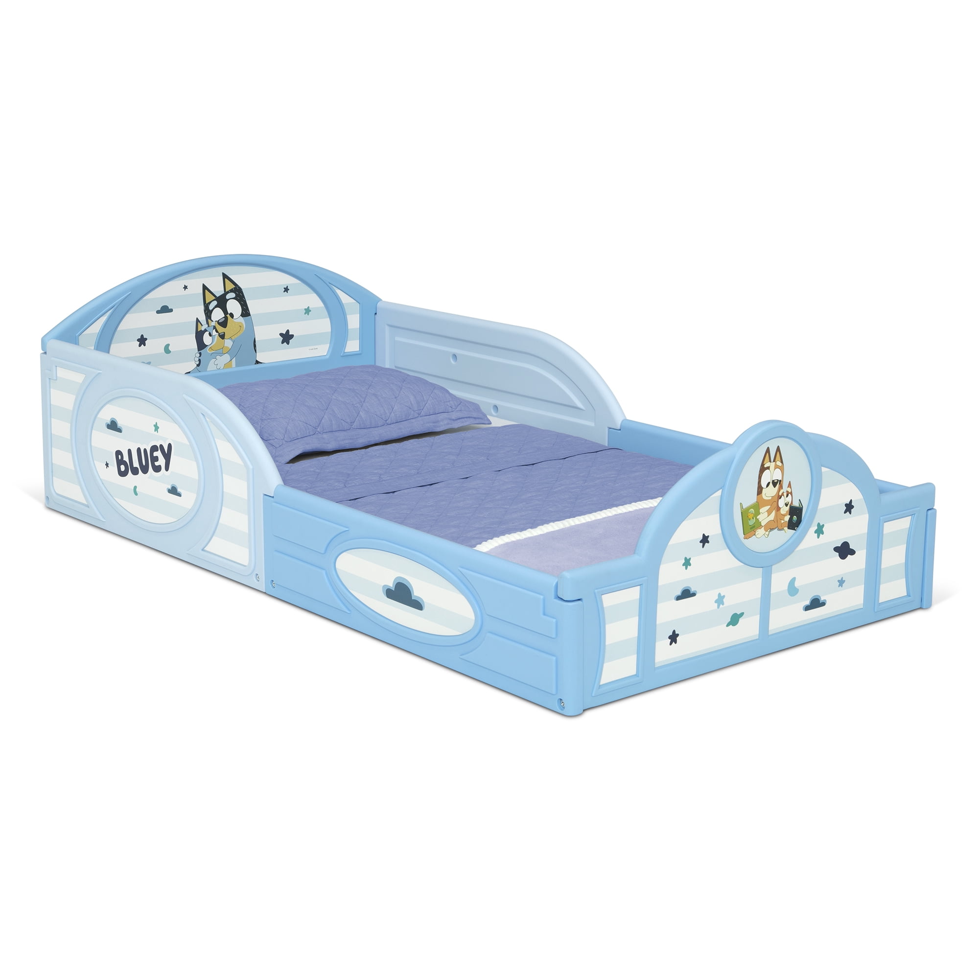 Bluey 3-Piece Toddler Bedroom Set by Delta Children - Includes Toddler Bed, Chair Desk and Toy Organizer, Blue