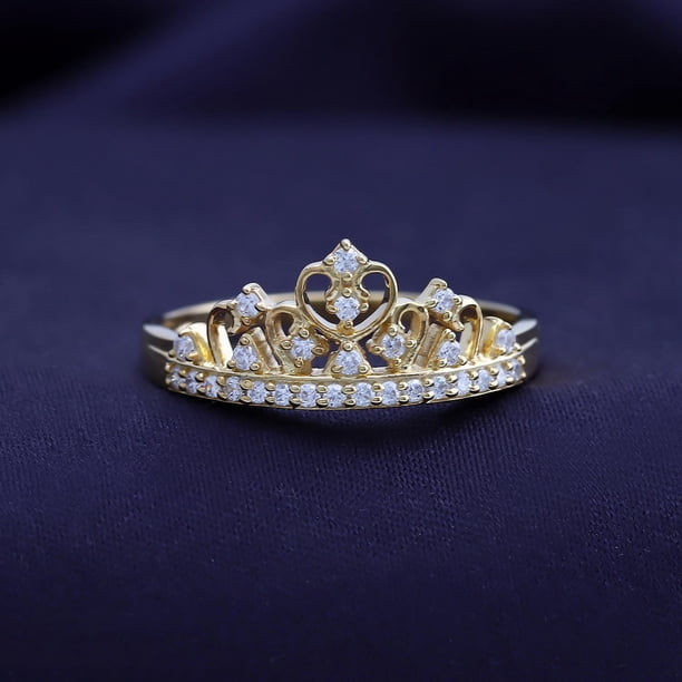 AFFY Round Cut Created Moissanite Princess Crown Ring in 14k 