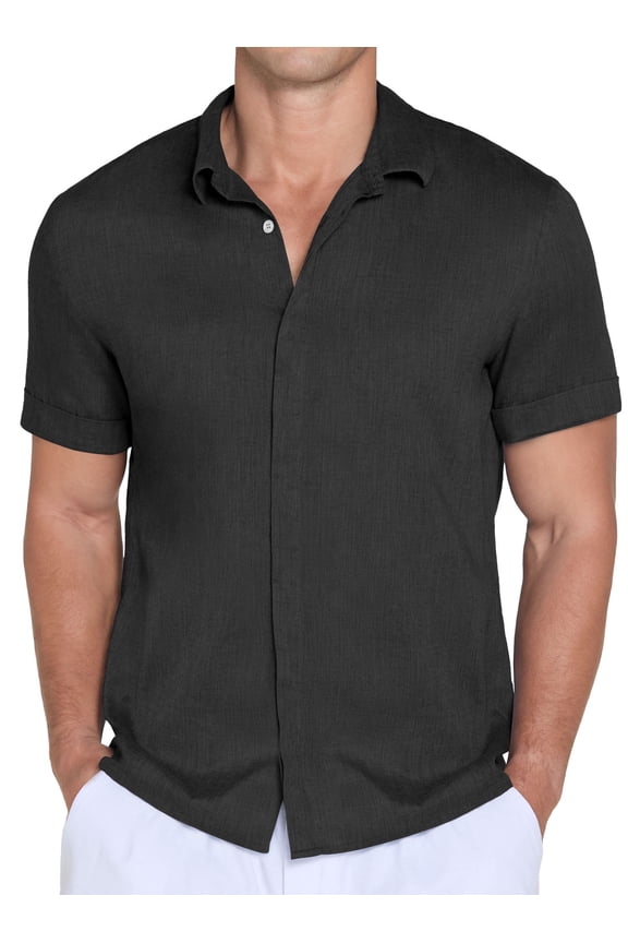 Mens Casual Button Down Shirts Short Sleeve for Men Summer Beach Vacation Shirt black XL