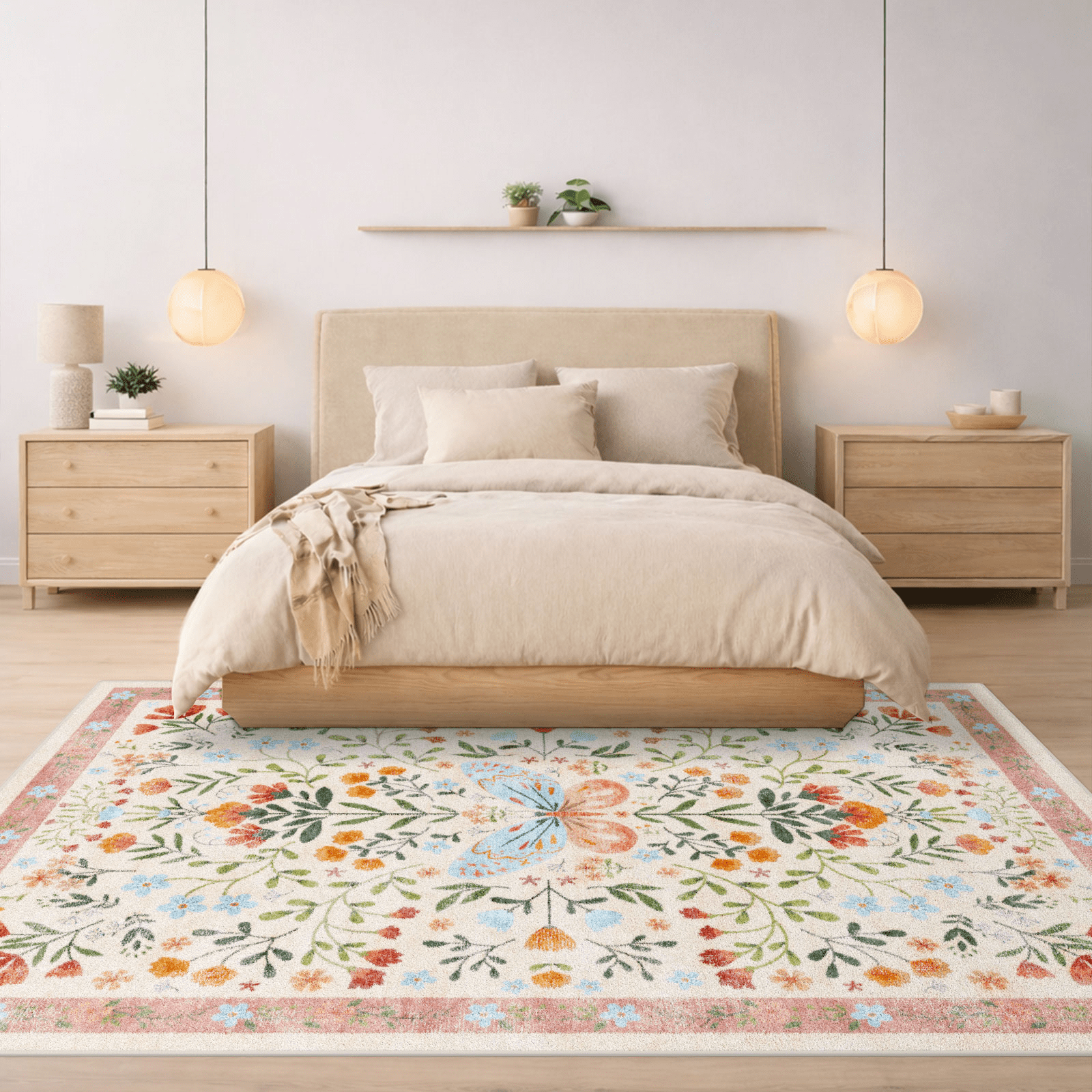 6'x9' Washable Area Rugs for Living Room, Socomw Vintage Orange Floral Washable Indoor Rug, Non-Slip Soft Low Pile Carpet for Bedroom, Dining Room
