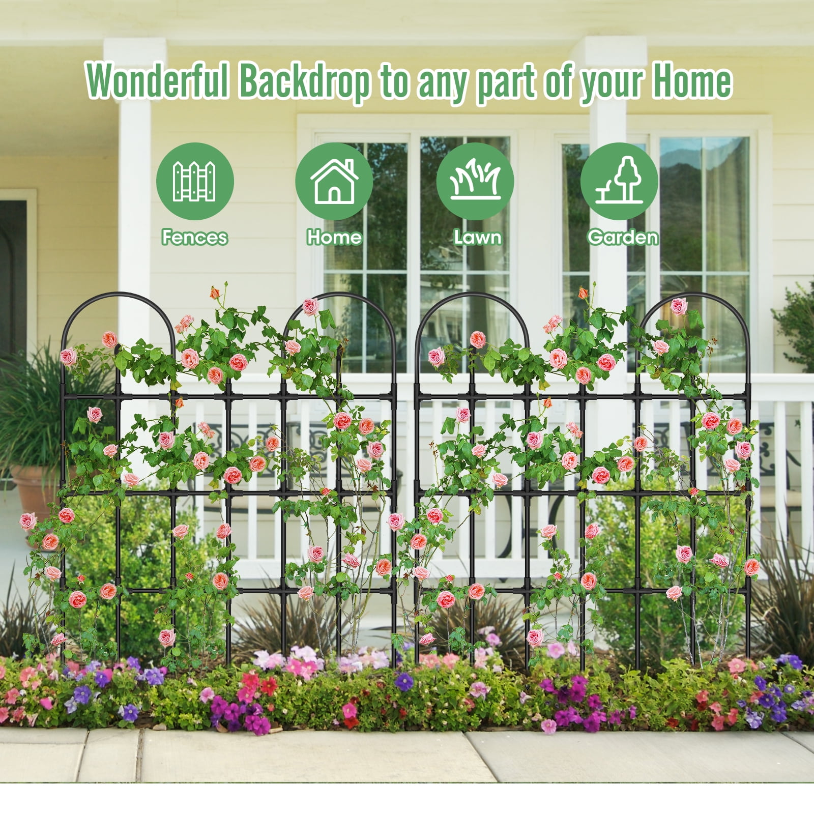 MQ Garden Trellis for Climbing Plants Outdoor 4FT, PE Metal Arch Stand with Flower Twisting Tech Trellis, Plant Support Stakes Fence for Yard Landscaping Climbing Rose Cucumber Monstera Bean Clematis