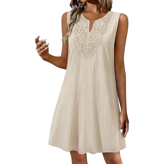 Iyufng Casual Summer Short Dresses for Women Round Neck Loose Fit Sleeveless Dress