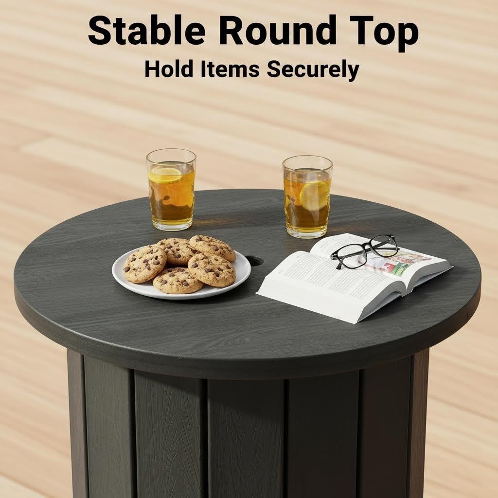 2-in-1 Outdoor Umbrella Side Table for Poolside/Yard/Deck,5cm Extended Desktop, 1.5-1.9 Inch Umbrella Hole, Fillable 5 Gallon Water Bag Base, Black
