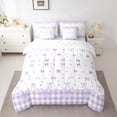 thumbnail image 2 of Manfei Cartoon Bow Tie 7pcs Bedding Comforter Set,Girl Kawaii Bowknot Queen Bedding Sets,White Purple Grid Queen Sheet Sets For Teens,Luxury Bedroom Decor Reversible, 2 of 8