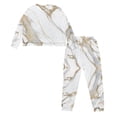 thumbnail image 5 of SCRAWLGOD Marble Print White Golden Women's Long-Sleeve Top and Full-Length Bottom Round Collar Pajama Set Comfy Sleepwear Lounge Set with 2 Pockets, Elastic Band, Drawstring, XXL, 5 of 7