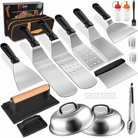 Latiret Griddle Accessories Kit, 28Pcs Grilling Accessories Set for Blackstone and Camp Chef, Flat Top Griddle Accessories Set with Scraper, Enlarged Spatulas, Basting Cover for BBQ