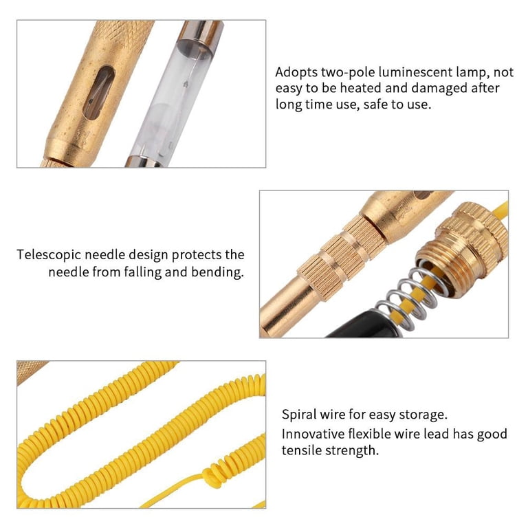 Circuit Tester Pen With Light Bulb - DC 6V/12V/24V Auto Car Voltage Tester, Includes Cable & Clip