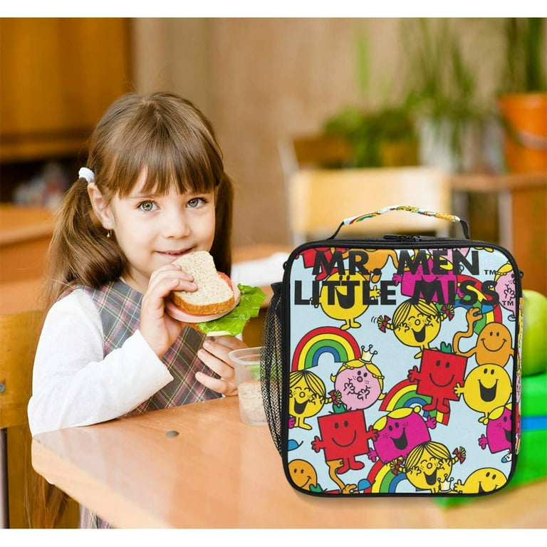 Girls Lunch Box Mr Men Little Miss 80s 90s Cartoons Teens Cooler Insulated Lunch  Bag Tote Freezable Shoulder Strap Waterproof Picnic Meal for School Office  