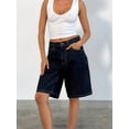 thumbnail image 4 of Women Baggy Denim Bermuda Shorts Y2k Vintage Straight Leg Casual Knee Length Jean Jorts with Pockets M, 4 of 9