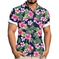 thumbnail image 2 of Mens Hawaiian Shirt Short Sleeve Button Down Cotton Floral Shirts Casual Tropical Beach Summer Shirts Pink L, 2 of 7