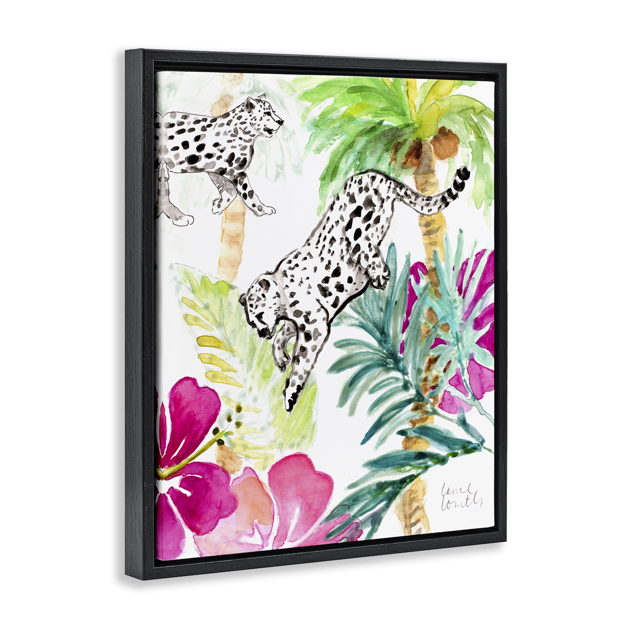 Stupell Industries Tropical Island Cheetahs Black Framed Floater Canvas Wall Art, design by Lanie Loreth