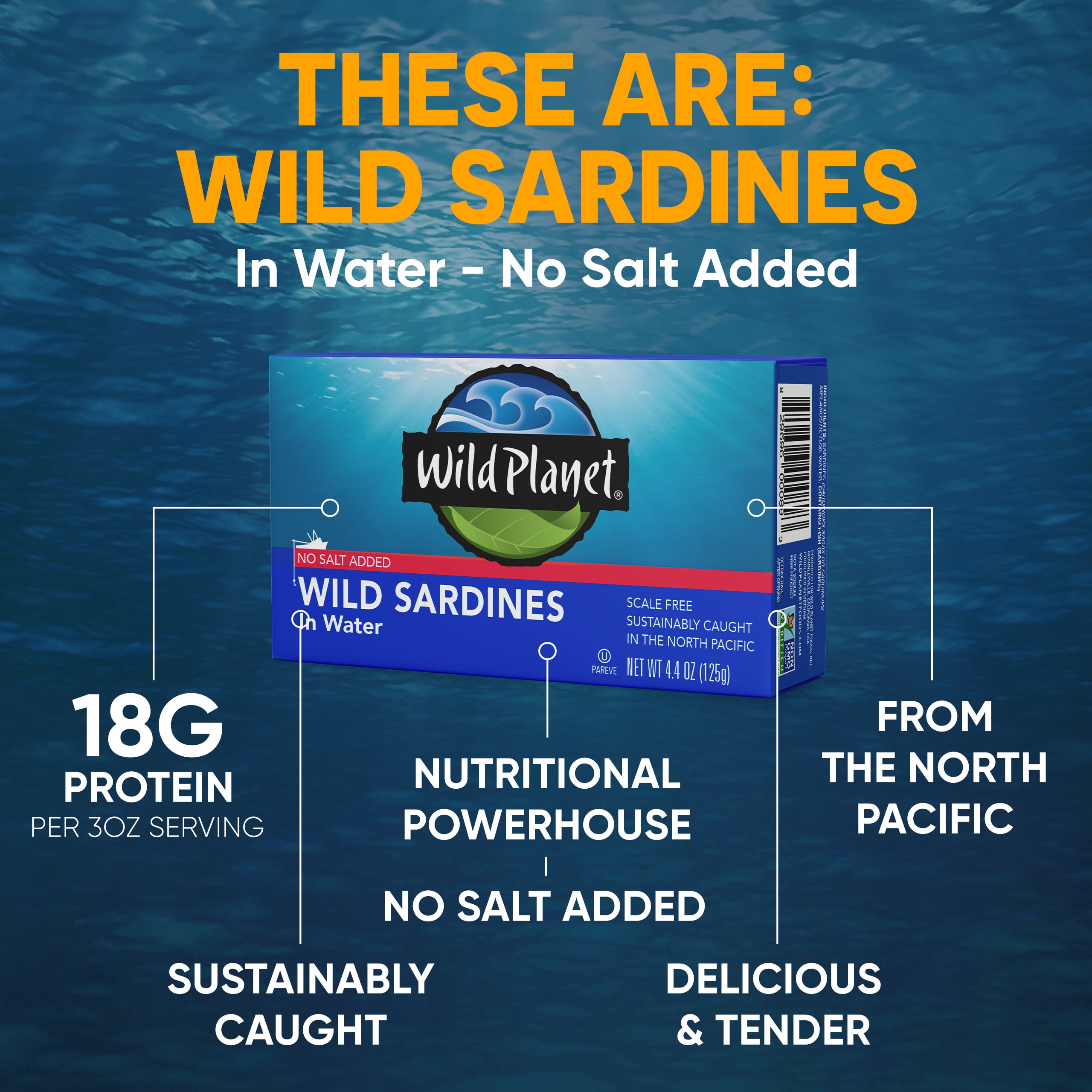 Wild Planet Wild Caught Sardines in Water, No Salt Added, 4.4 oz Can