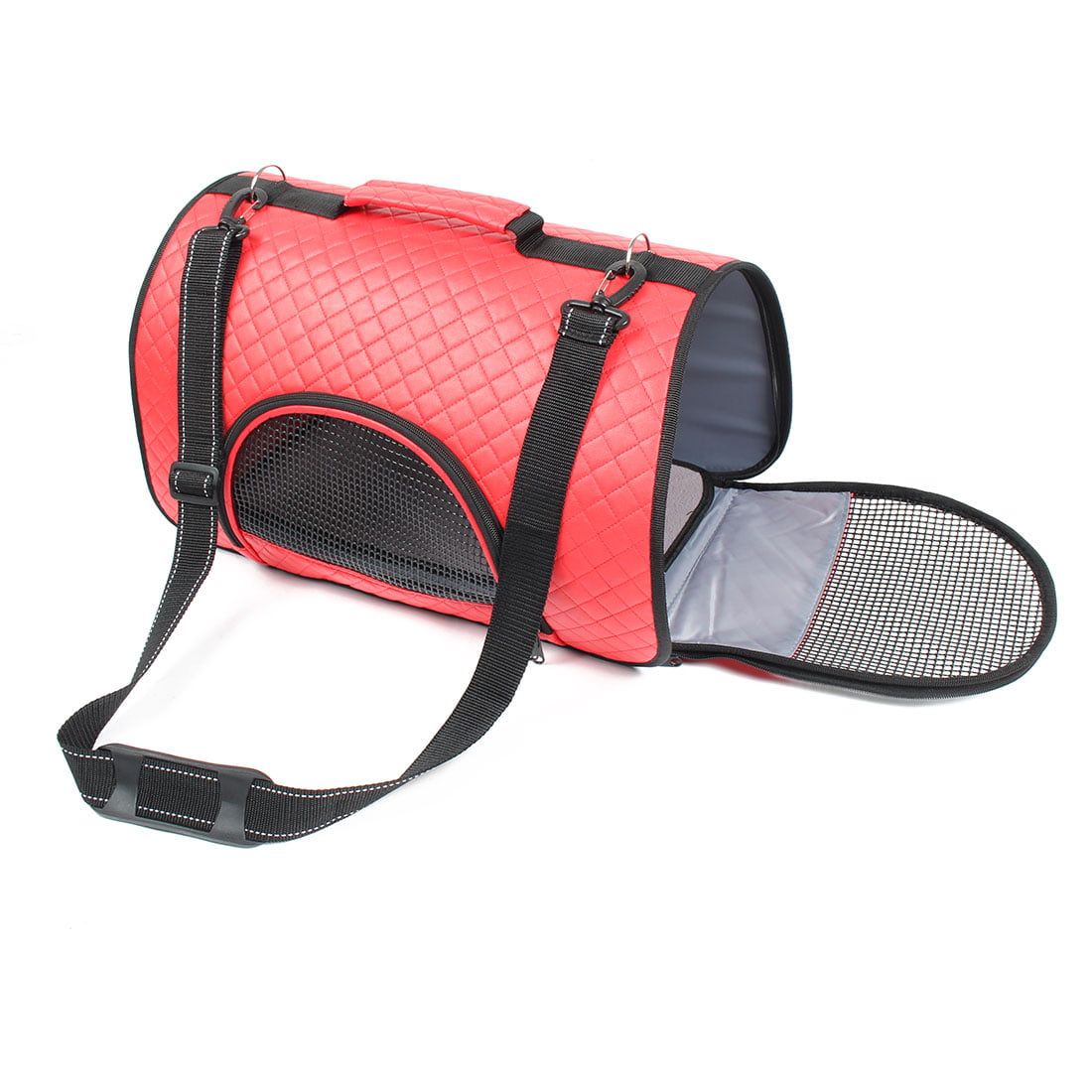Travel Foldable Soft Faux Leather Mesh Zipper Pocket Pet Dog Carrier Bag Red | Walmart Canada