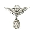 thumbnail image 1 of Sterling Silver Baby Badge with St. Raymond Nonnatus Charm and Angel w/Wings Badge Pin 1 1/8 X 1 1/8 inches, 1 of 1