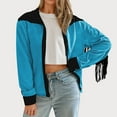 thumbnail image 2 of BiZtdJrK Womens Fringe Jackets Fashion Colorblock Long Sleeve Coat Casual Button Lapel Tassel Cardigans Vintage Hippie Clothes Today's Sales of the Day Blue S, 2 of 9