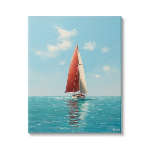 Stupell Industries Red Sailboat on Sea Transportation Painting Gallery Wrapped Canvas Art Print Wall Art, 16 x 20