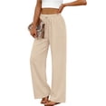 thumbnail image 4 of Fantaslook Linen Wide Leg Pants for Women Flowy Palazzo Drawstring Elastic Waist Trousers with Pockets Summer Beach Vacation Clothes, 4 of 10