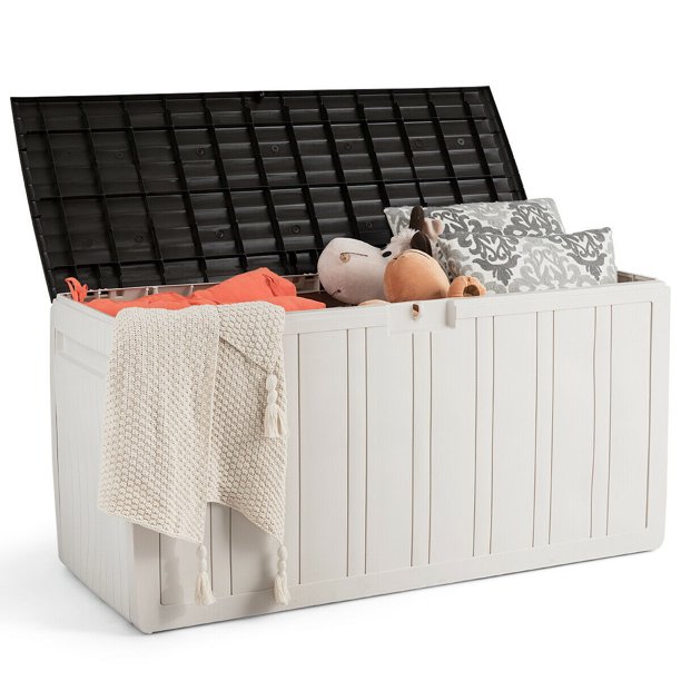 46"x18"x22.5" 80Gallon Patio White Container Plastic Deck Storage Tool