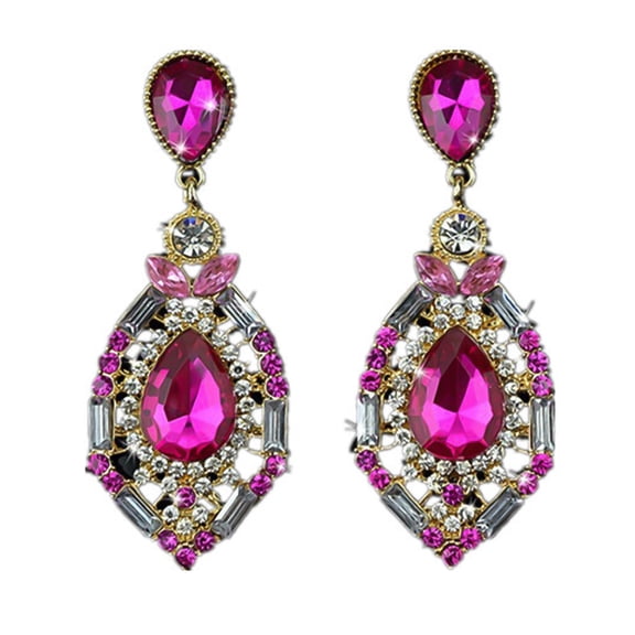Ayyufe Women Earrings Teardrop Shape Big Drop Dangle Zinc Alloy Rhinestone Earrings for Party