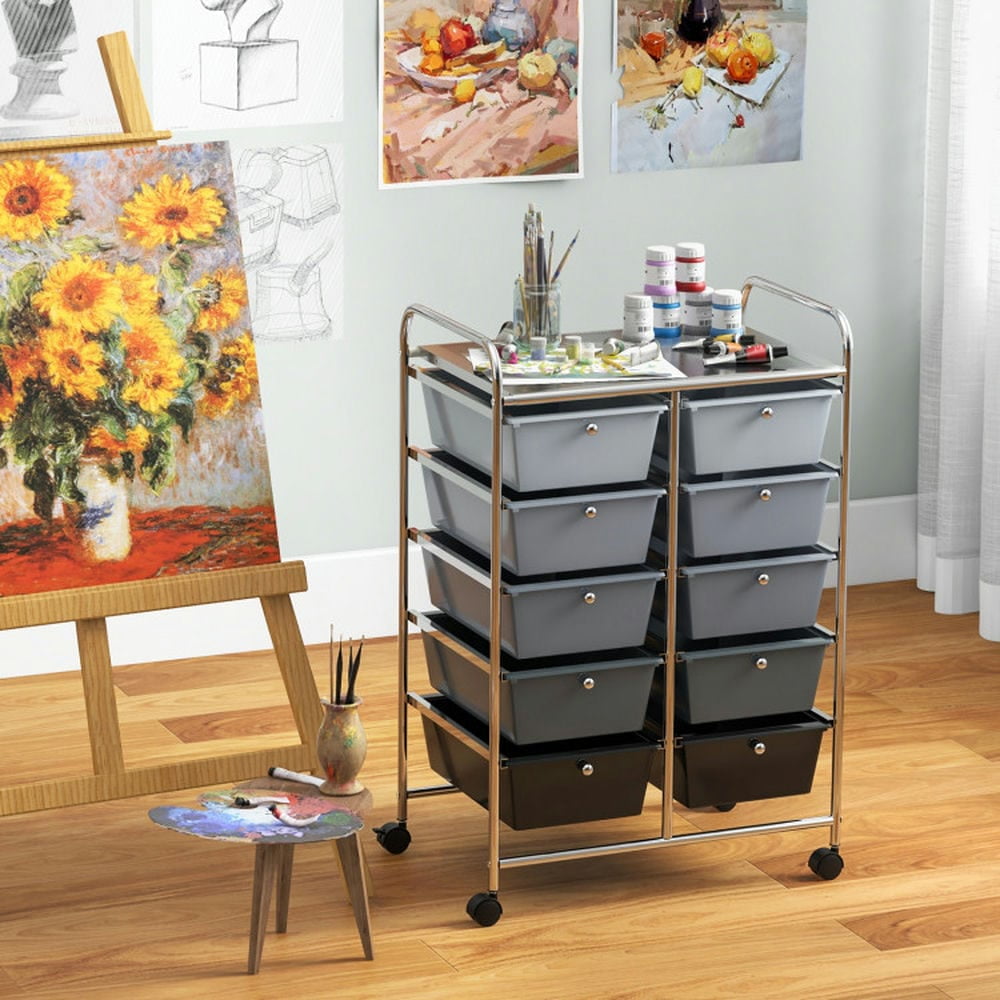 Spaco 10-Drawer Rolling Storage Cart-Gray, Craft Organizers and Storage, Multipurpose Organizer Cart for Home, Office, School