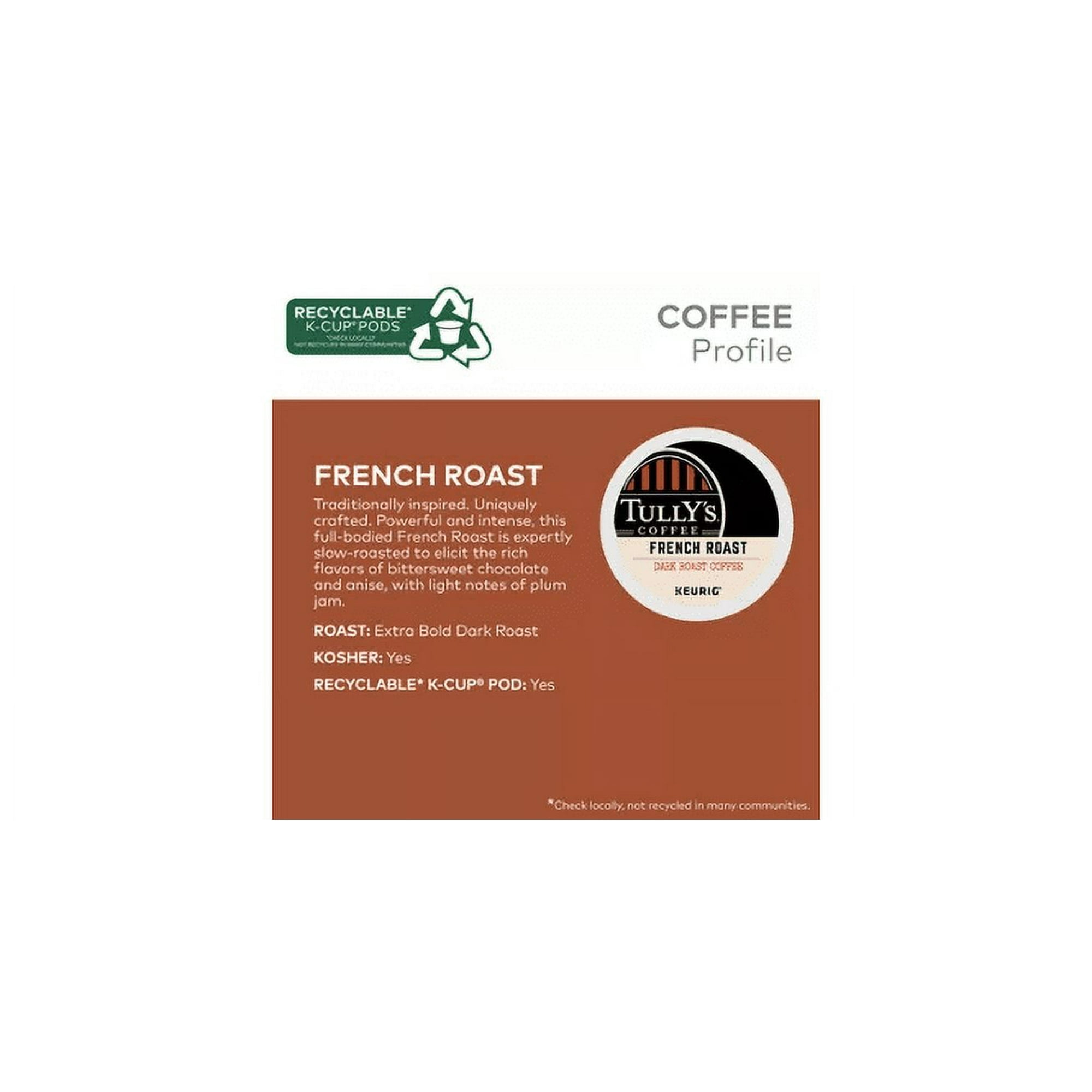 Tullys Coffee Dark Roast, French Roast, 12 ct K, Cups for Keurig Brewers