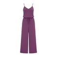 thumbnail image 7 of Rompers for Women Casual Spaghetti Strap V-Neck Sleeveless Plain Wide Leg Drawstring Elastic Waist Long Pants Spring Summer Jumpsuits Purple S-2XL, 7 of 7