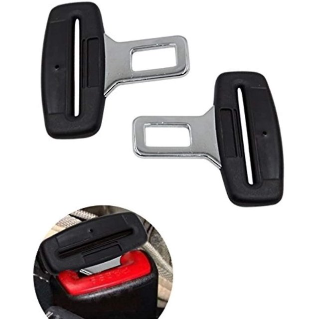 2 alarmas para cinturón de seguridad, lengüeta de hebilla de cinturón de seguridad de metal, mango de plástico, negro