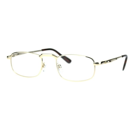 Mens Pocket Clip Arm Spring Hinge Rectangular Metal Rim Reading Glasses 3.25 Gold