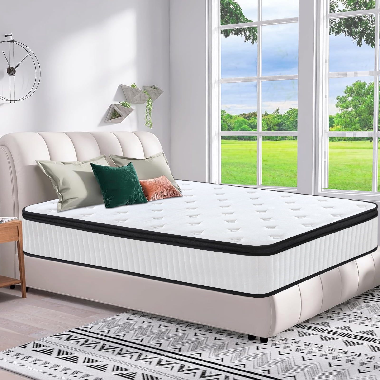 VFD 12 inch Spring Sensation Hybrid Mattress, Queen, Fiberglass Free, Medium Firmness, Durable Support, Certified Safe Foams & Fabric, Mattress in A Box, White