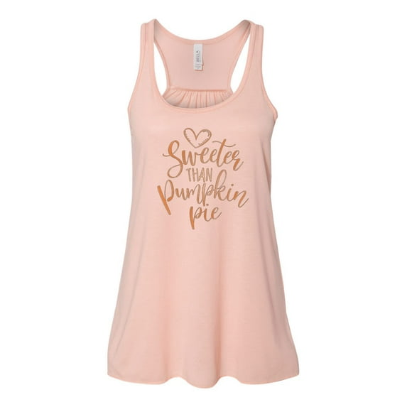 "Sweeter Thank Pumpkin Pie Tank, Thanksgiving Tank Top, Women's Racerback, Pumpkin Pie Shirt, Gift For Her, Workout Clothes, Turkey Day, Gym, Peach, SMALL"