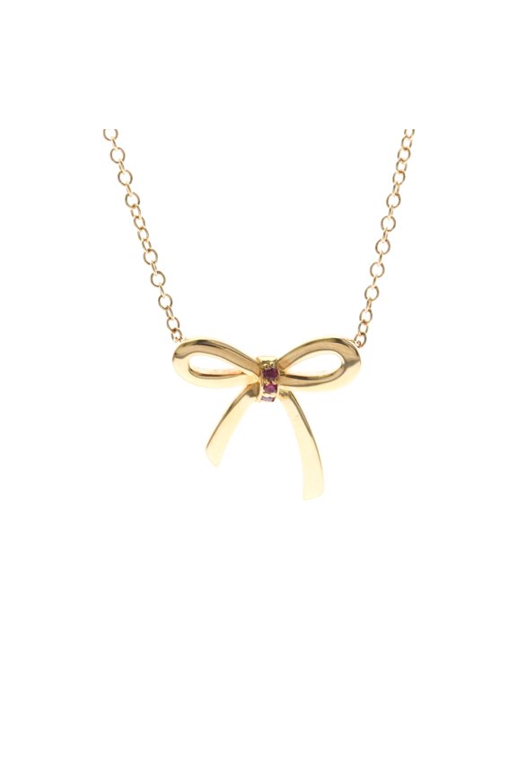 Pre-Owned Tiffany Bow Ribbon Necklace Pink Gold (18K) Ruby Men,Women Fashion Necklace (Pink...