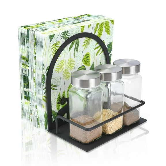 Napkin Holder for Table, Metal Napkin Holder with Salt and Pepper Shakers Caddy, Napkin Dispenser for Table Kitchen Countertop, Not Including Salt and Pepper Shakers