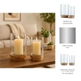 thumbnail image 5 of Cylindrical Hurricanes Candle Holder with Glass and Wood Base for Home Decor - Glass Candle Holder for Table Centerpiece and Lantern Accent Displays - Set of 2, 11", 9", Clear & Brown, 5 of 10