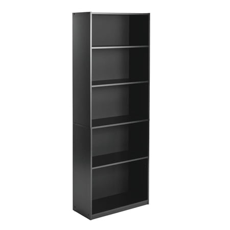 MAINSTAYS 5-SHELF BOOKCASE WITH ADJUSTABLE SHELVES, TRUE BLACK OAK