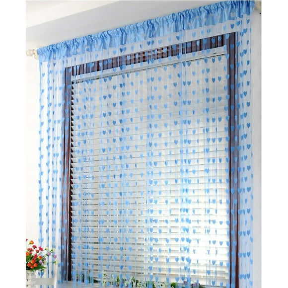 100x200cm Romantique en Forme de Coeur Corde Rideau de Fenêtre Transparent pour Salon Chambre à Coucher Ciel Bleu