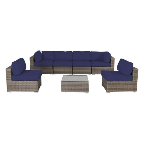 Living Source Internaltional Wicker / Rattan 6-Person Seating Group in Gray/Navy