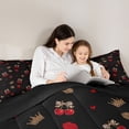 thumbnail image 4 of spefrowx Cherry Leopard Print Bow Queen Comforter Set for Teens, Cartoon Princess Crown Comforter Sets Queen, Black Reversible, 3-Piece, 1 Comforter and 2 Pillowcases, 4 of 6