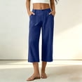 thumbnail image 2 of Ruimatai Womens High Waist Capri Pants Button Fly Patch Pockets Wide Straight Casual Daily Trousers, 2 of 7