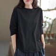 thumbnail image 7 of Olyvenn Women's T-Shirts Long Sleeve Casual Solid Crew Neck Fall Fashion Bottoming Home Solid Cotton Office Lady Tops Black XXXL, 7 of 7