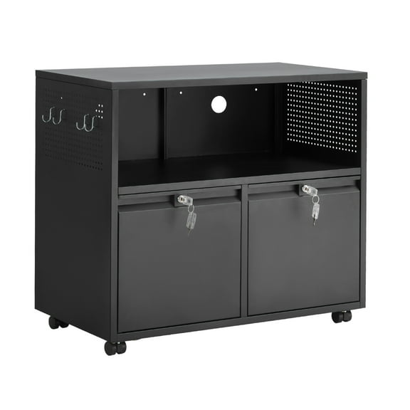 KFFKFF 2-Drawer Metal File Cabinet with Lock, Lateral Filing Cabinet for Home and Office, Adjustable Hanging Rods for Letter, A4, and Legal Size Files, Easy to Assemble, Black