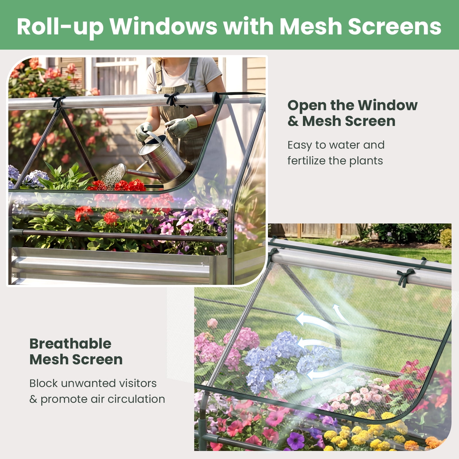 Gymax Galvanized Raised Garden Bed w/ Cover68''x33''x21''Planter Box w/ Mini Greenhouse Sliver & Clear
