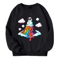 thumbnail image 3 of Girls Sweatshirt Kids Graphic Loose Crew Neck Long Sleeve Pullover Hoodless Sweatshirt Black 5-6 Years, 3 of 4
