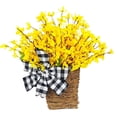 thumbnail image 2 of Yellow Spring Flower Basket Wreath - Rattan Door Hanger with Black and White Plaid Bow, Rustic Farmhouse Decor for Spring Weddings, and Home Decorations, 2 of 5