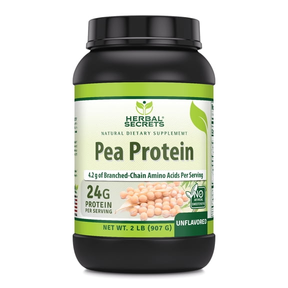 Herbal Secrets Pea Protein Powder 2 Lbs Supplement | Unflavored | 24 Gram Protein per Serving | 4.2 Grams BCAA Supplement | 32 Servings  | Non-GMO | Gluten Free